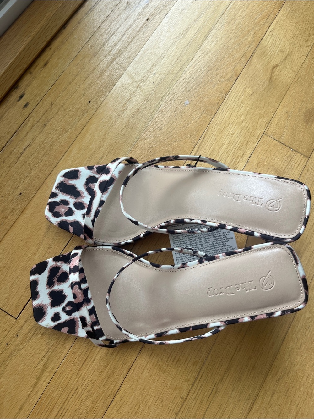 Leopard-Print Square Toe Slingback Heels in Pink/Black by The Drop